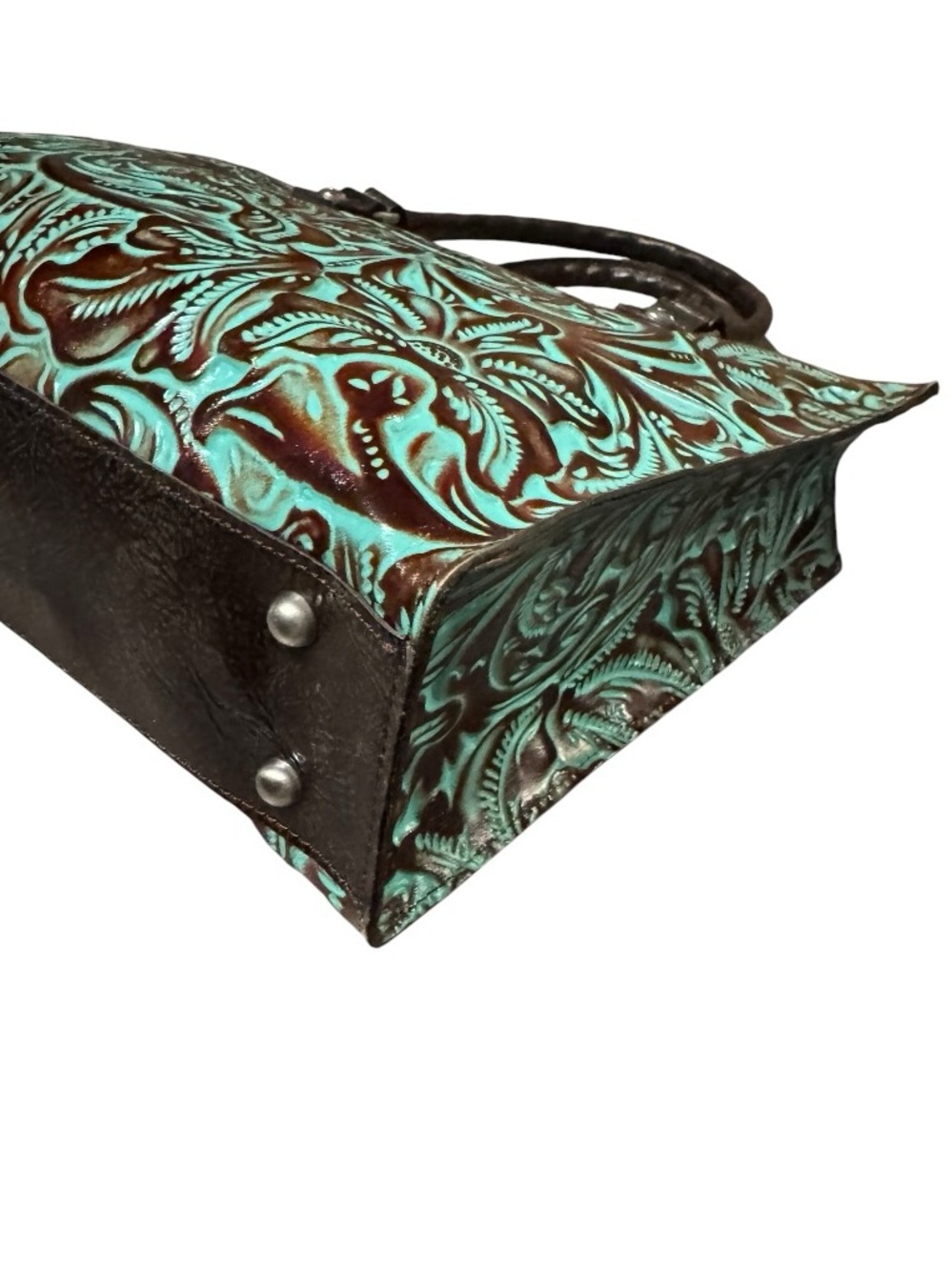 Patricia Nash Zancona Tooled Turquoise Leather Tote NWOT - Picture 3 of 8